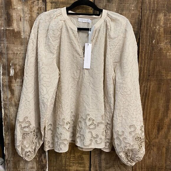 Jonathan Simkhai 
Jaid Embroidered Eyelet Blouse Cream Lace top $495 Sz L - Picture 12 of 15